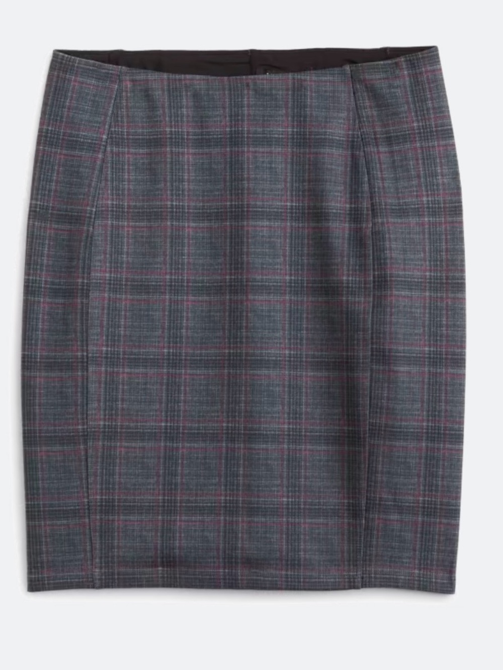 Tailored Gray Plaid Pencil Skirt with Pink Windowpane